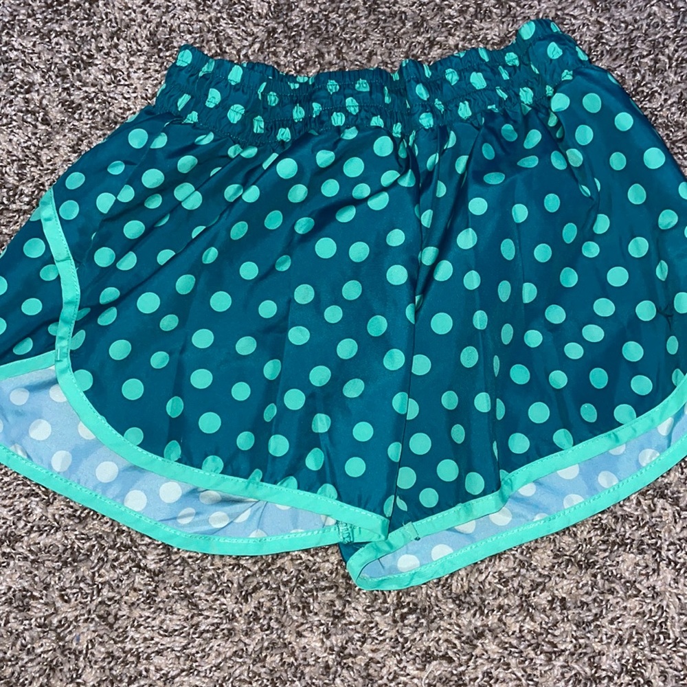 polka dotted green:teal shorts